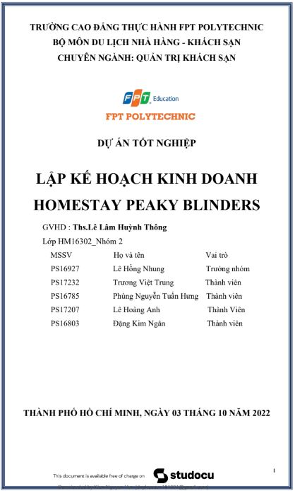 Khởi Sự Doanh Nghiệp Lập Kế Hoạch Kinh Doanh Homstay Peaky Blinders